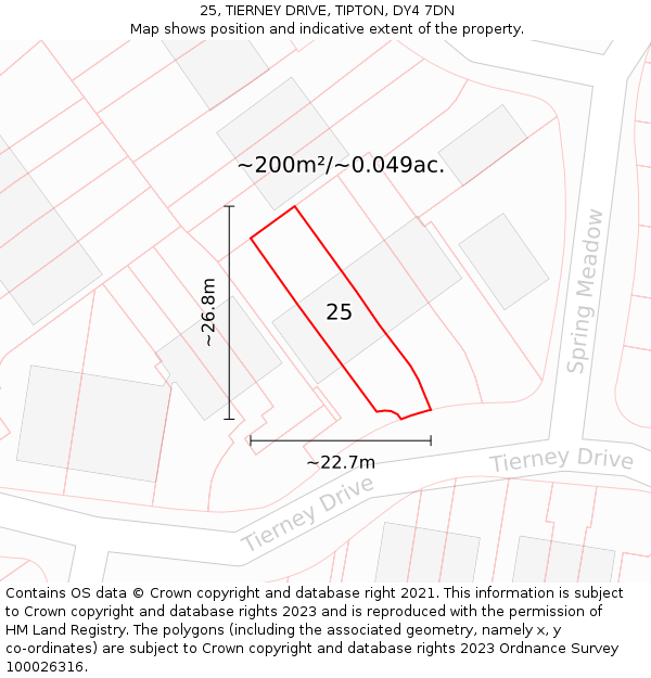 25, TIERNEY DRIVE, TIPTON, DY4 7DN: Plot and title map