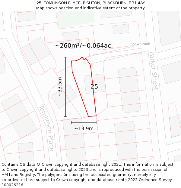 25, TOMLINSON PLACE, RISHTON, BLACKBURN, BB1 4AY: Plot and title map