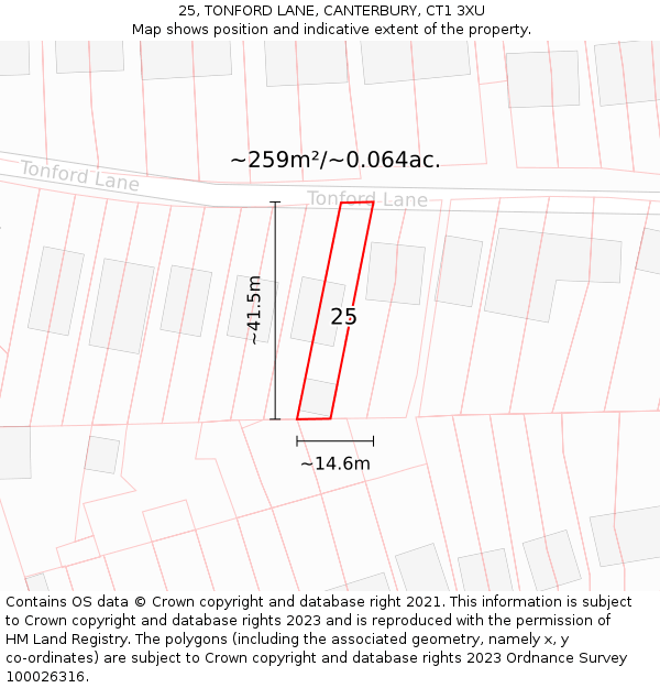 25, TONFORD LANE, CANTERBURY, CT1 3XU: Plot and title map