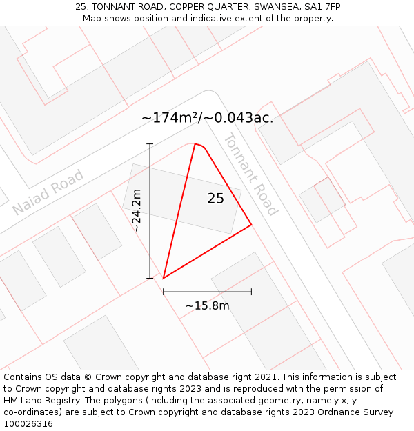 25, TONNANT ROAD, COPPER QUARTER, SWANSEA, SA1 7FP: Plot and title map