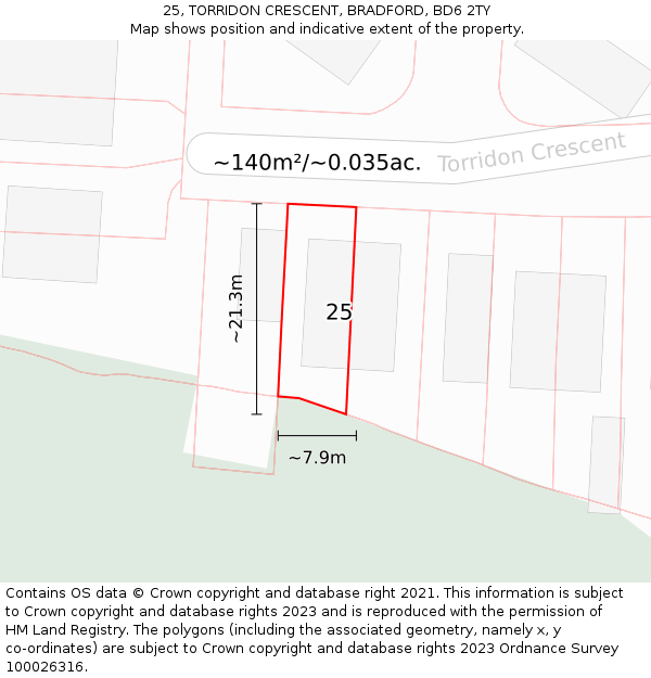 25, TORRIDON CRESCENT, BRADFORD, BD6 2TY: Plot and title map