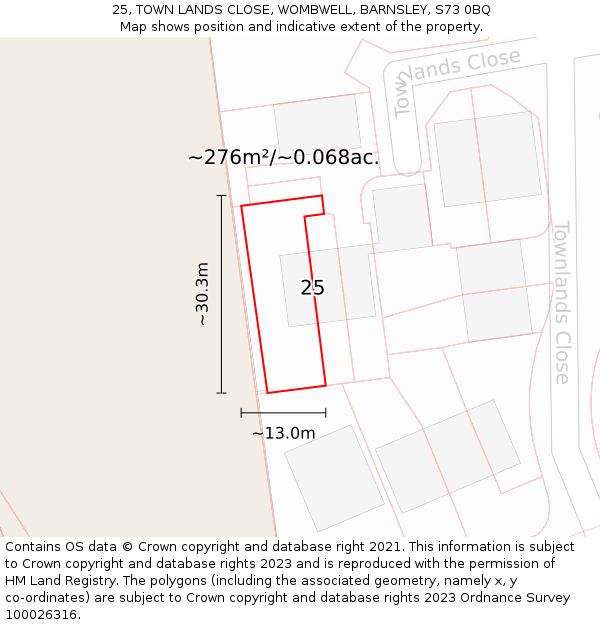 25, TOWN LANDS CLOSE, WOMBWELL, BARNSLEY, S73 0BQ: Plot and title map