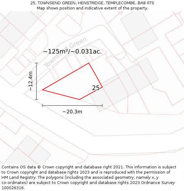 25, TOWNSEND GREEN, HENSTRIDGE, TEMPLECOMBE, BA8 0TS: Plot and title map