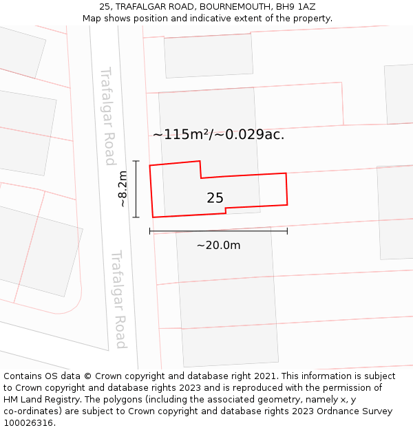 25, TRAFALGAR ROAD, BOURNEMOUTH, BH9 1AZ: Plot and title map