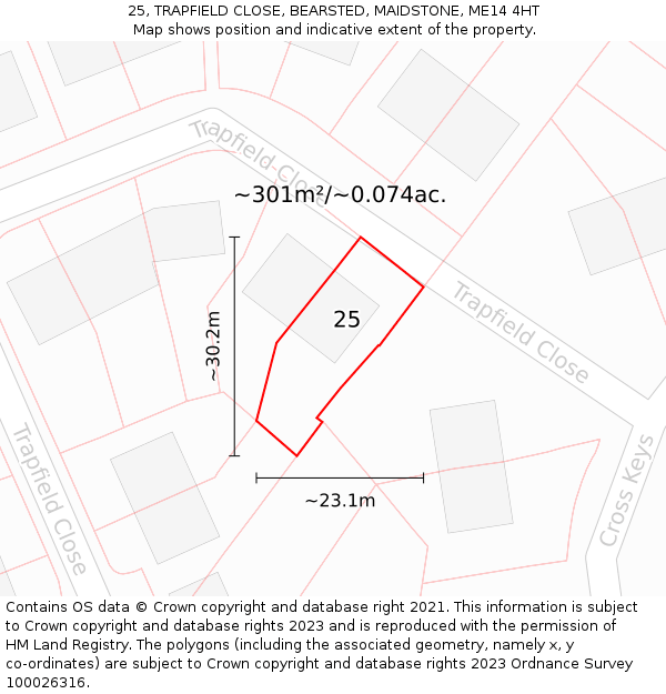 25, TRAPFIELD CLOSE, BEARSTED, MAIDSTONE, ME14 4HT: Plot and title map
