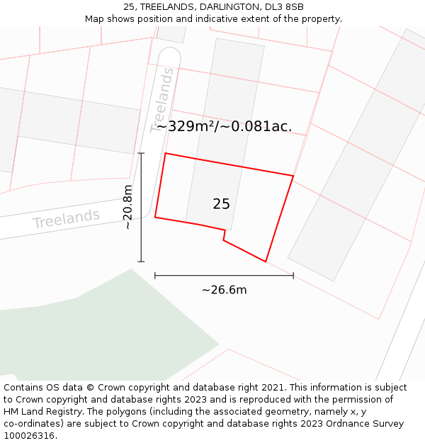 25, TREELANDS, DARLINGTON, DL3 8SB: Plot and title map