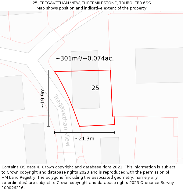 25, TREGAVETHAN VIEW, THREEMILESTONE, TRURO, TR3 6SS: Plot and title map