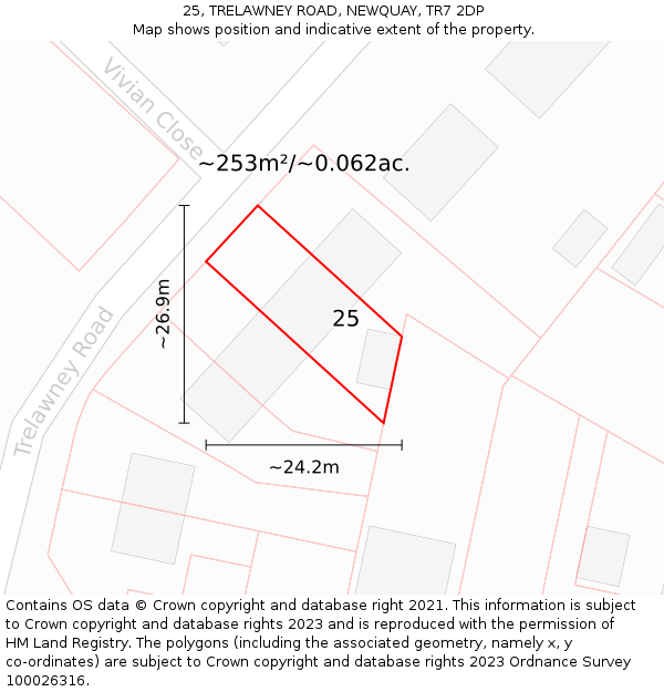 25, TRELAWNEY ROAD, NEWQUAY, TR7 2DP: Plot and title map
