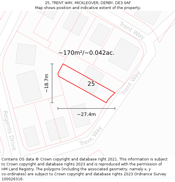 25, TRENT WAY, MICKLEOVER, DERBY, DE3 0AF: Plot and title map