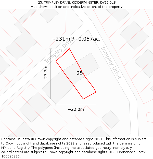 25, TRIMPLEY DRIVE, KIDDERMINSTER, DY11 5LB: Plot and title map