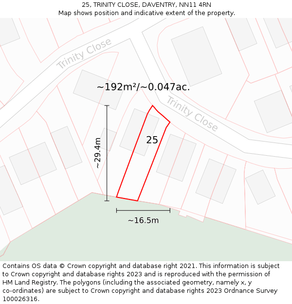 25, TRINITY CLOSE, DAVENTRY, NN11 4RN: Plot and title map