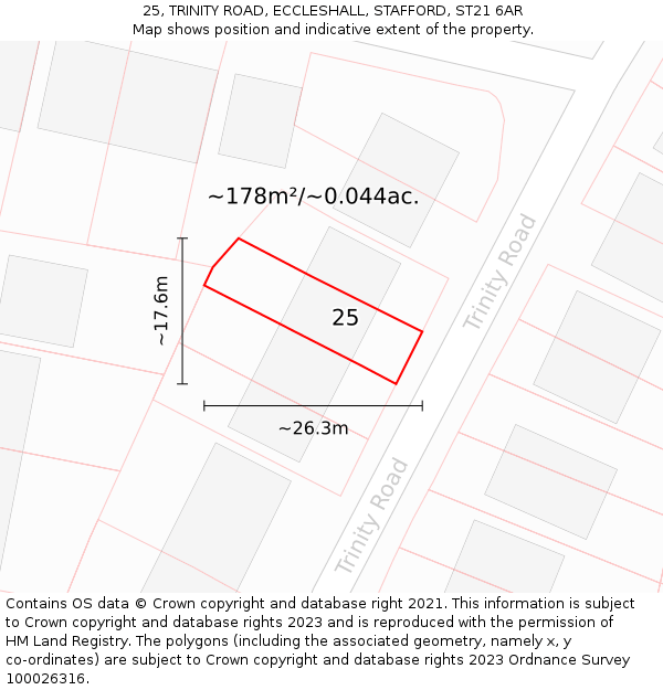 25, TRINITY ROAD, ECCLESHALL, STAFFORD, ST21 6AR: Plot and title map
