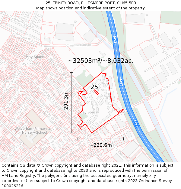 25, TRINITY ROAD, ELLESMERE PORT, CH65 5FB: Plot and title map