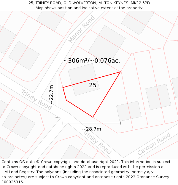 25, TRINITY ROAD, OLD WOLVERTON, MILTON KEYNES, MK12 5PD: Plot and title map