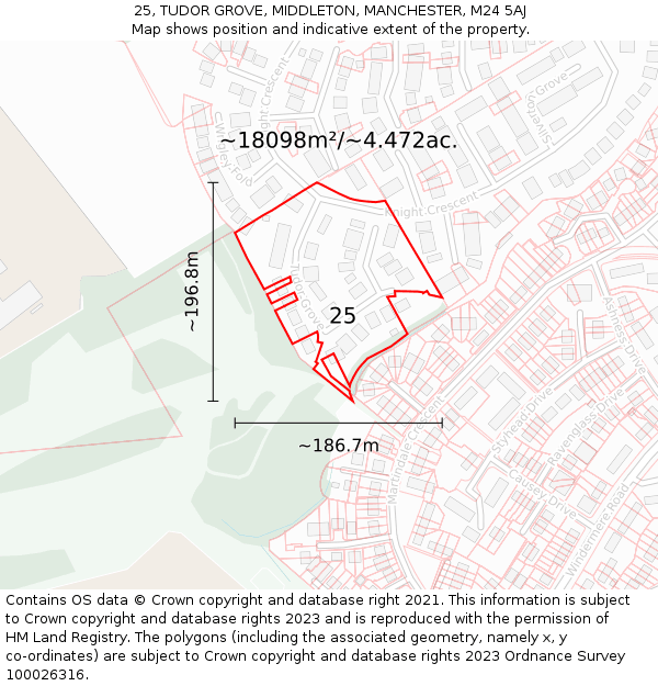 25, TUDOR GROVE, MIDDLETON, MANCHESTER, M24 5AJ: Plot and title map