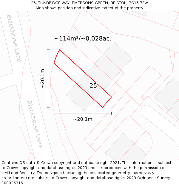 25, TUNBRIDGE WAY, EMERSONS GREEN, BRISTOL, BS16 7EW: Plot and title map