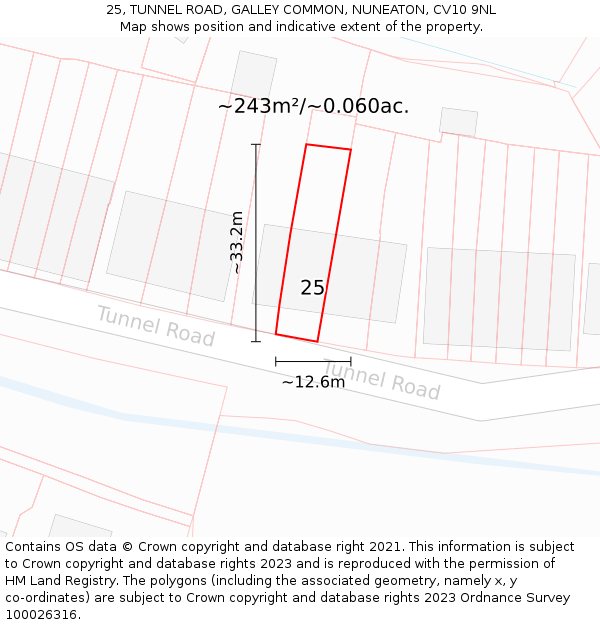 25, TUNNEL ROAD, GALLEY COMMON, NUNEATON, CV10 9NL: Plot and title map
