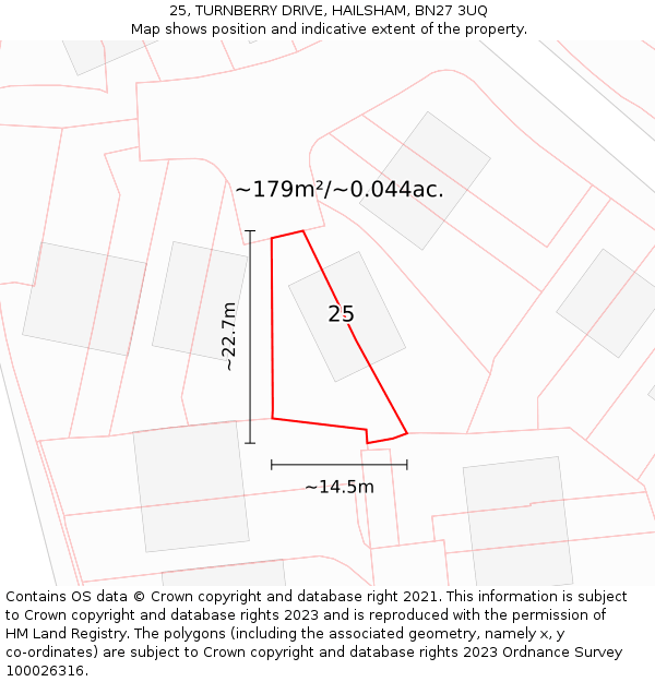 25, TURNBERRY DRIVE, HAILSHAM, BN27 3UQ: Plot and title map
