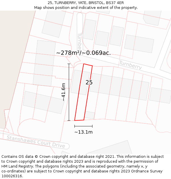 25, TURNBERRY, YATE, BRISTOL, BS37 4ER: Plot and title map