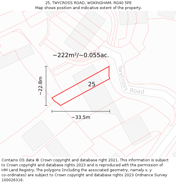 25, TWYCROSS ROAD, WOKINGHAM, RG40 5PE: Plot and title map