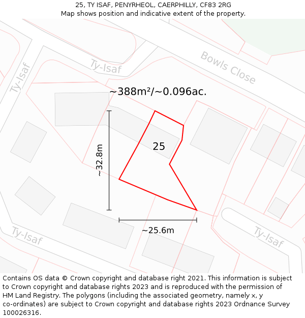 25, TY ISAF, PENYRHEOL, CAERPHILLY, CF83 2RG: Plot and title map