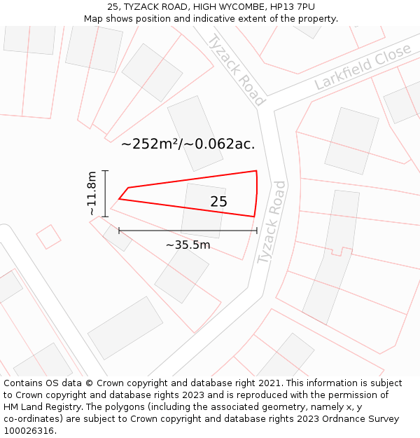 25, TYZACK ROAD, HIGH WYCOMBE, HP13 7PU: Plot and title map