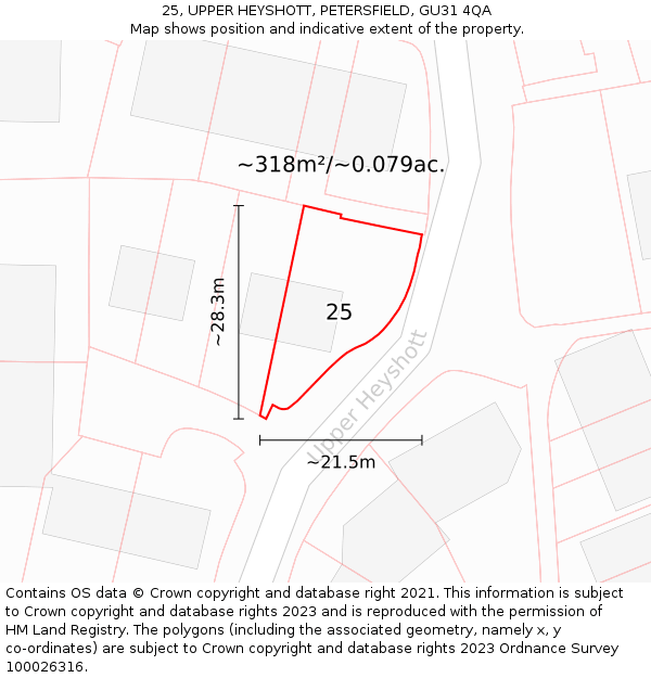 25, UPPER HEYSHOTT, PETERSFIELD, GU31 4QA: Plot and title map