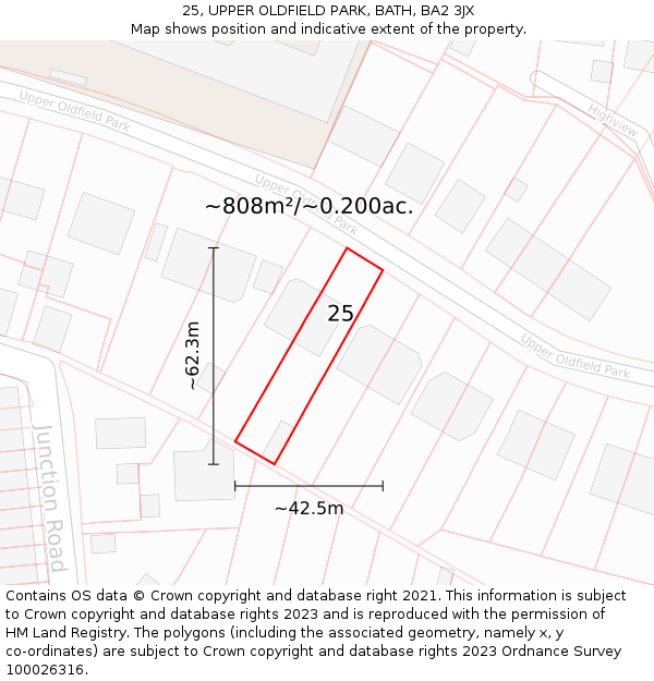 25, UPPER OLDFIELD PARK, BATH, BA2 3JX: Plot and title map