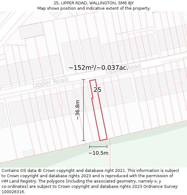 25, UPPER ROAD, WALLINGTON, SM6 8JY: Plot and title map