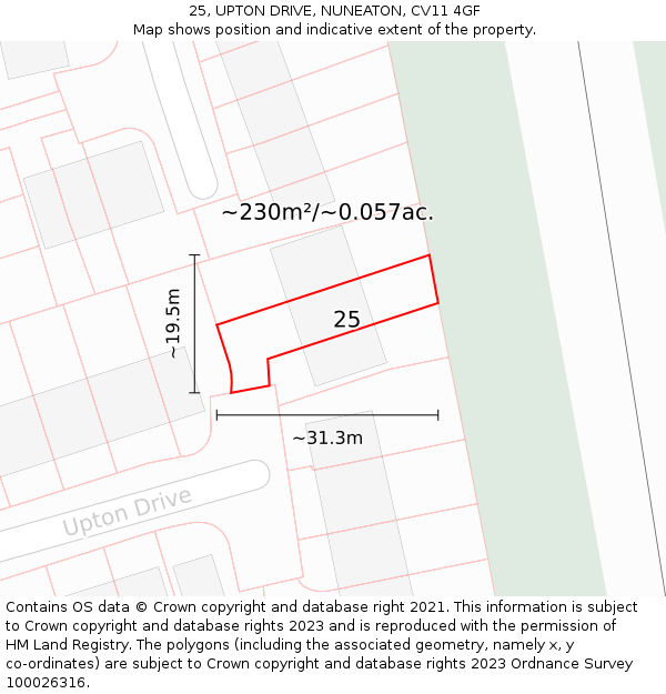 25, UPTON DRIVE, NUNEATON, CV11 4GF: Plot and title map