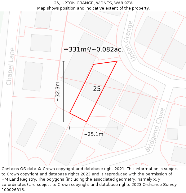 25, UPTON GRANGE, WIDNES, WA8 9ZA: Plot and title map