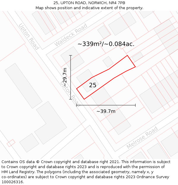 25, UPTON ROAD, NORWICH, NR4 7PB: Plot and title map