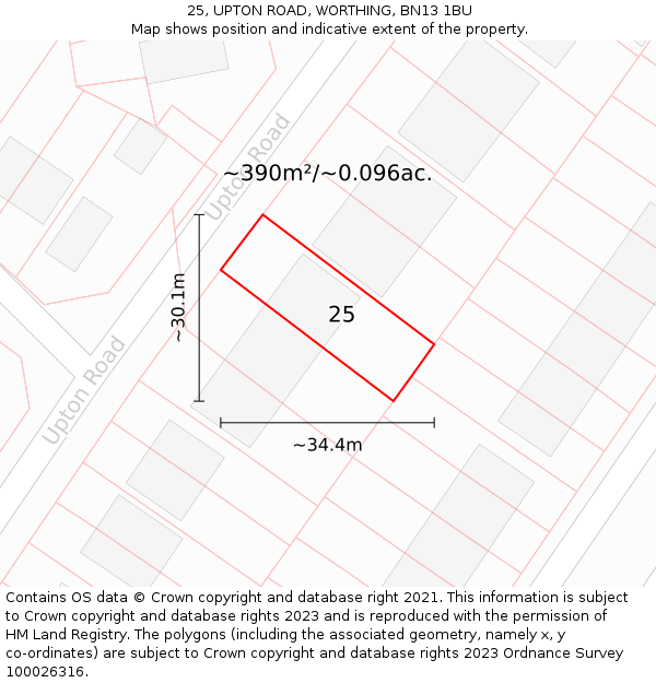 25, UPTON ROAD, WORTHING, BN13 1BU: Plot and title map