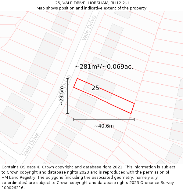25, VALE DRIVE, HORSHAM, RH12 2JU: Plot and title map