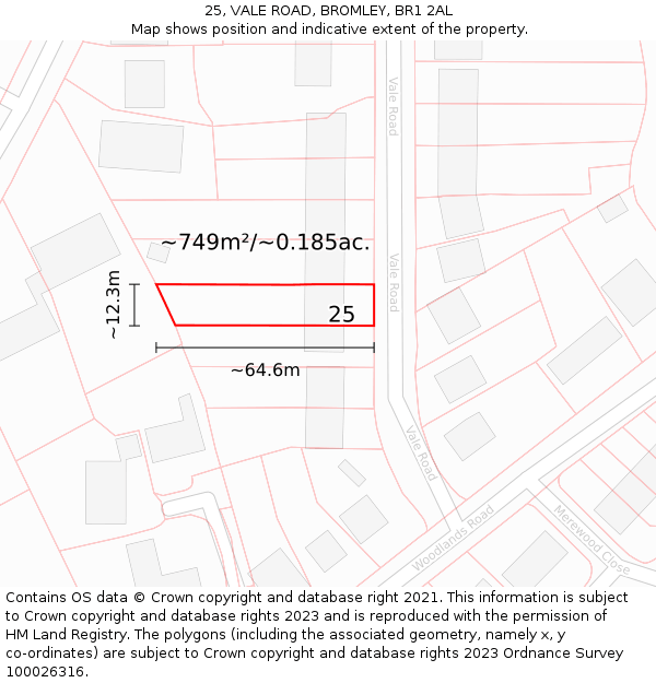 25, VALE ROAD, BROMLEY, BR1 2AL: Plot and title map