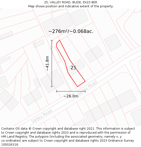 25, VALLEY ROAD, BUDE, EX23 8ER: Plot and title map