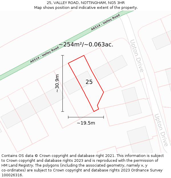25, VALLEY ROAD, NOTTINGHAM, NG5 3HR: Plot and title map