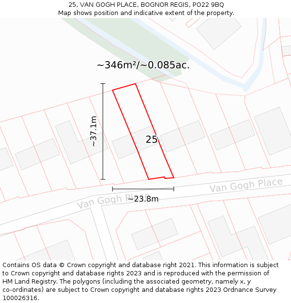 25, VAN GOGH PLACE, BOGNOR REGIS, PO22 9BQ: Plot and title map