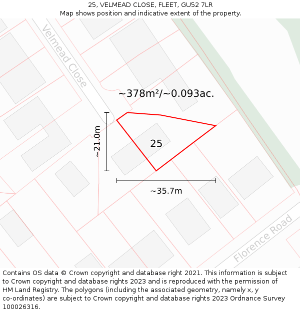 25, VELMEAD CLOSE, FLEET, GU52 7LR: Plot and title map