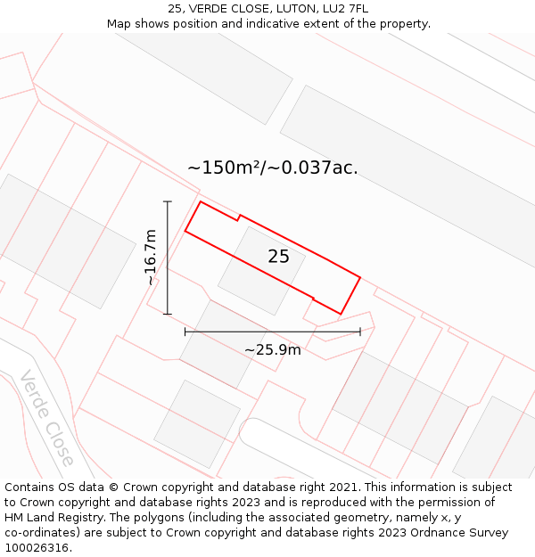 25, VERDE CLOSE, LUTON, LU2 7FL: Plot and title map