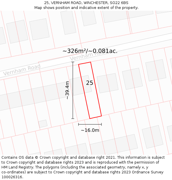 25, VERNHAM ROAD, WINCHESTER, SO22 6BS: Plot and title map