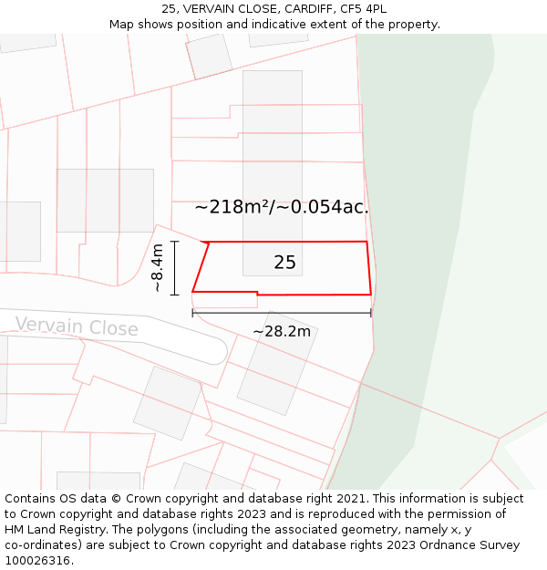 25, VERVAIN CLOSE, CARDIFF, CF5 4PL: Plot and title map