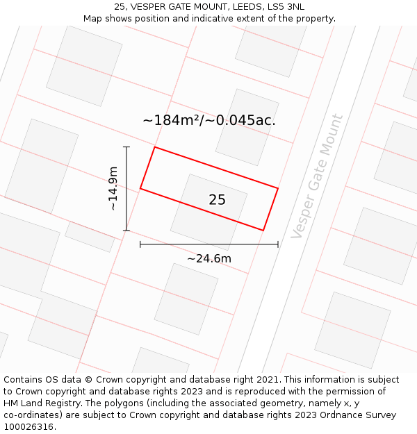 25, VESPER GATE MOUNT, LEEDS, LS5 3NL: Plot and title map