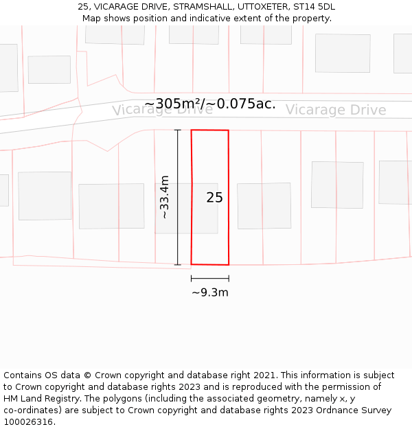 25, VICARAGE DRIVE, STRAMSHALL, UTTOXETER, ST14 5DL: Plot and title map
