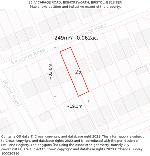 25, VICARAGE ROAD, BISHOPSWORTH, BRISTOL, BS13 8ER: Plot and title map