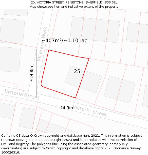 25, VICTORIA STREET, PENISTONE, SHEFFIELD, S36 6EL: Plot and title map