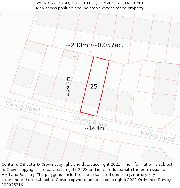 25, VIKING ROAD, NORTHFLEET, GRAVESEND, DA11 8ET: Plot and title map