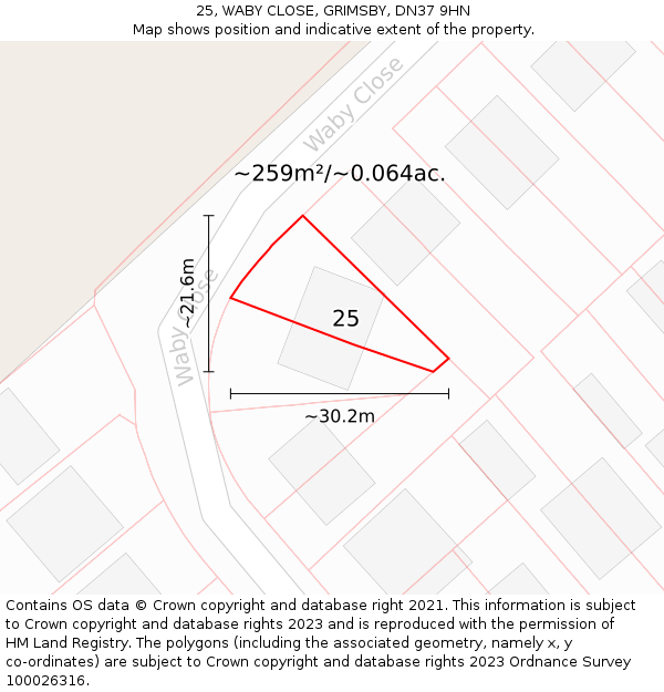 25, WABY CLOSE, GRIMSBY, DN37 9HN: Plot and title map
