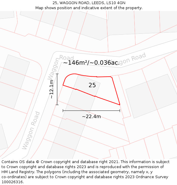 25, WAGGON ROAD, LEEDS, LS10 4GN: Plot and title map
