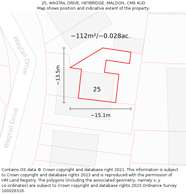 25, WAGTAIL DRIVE, HEYBRIDGE, MALDON, CM9 4UD: Plot and title map